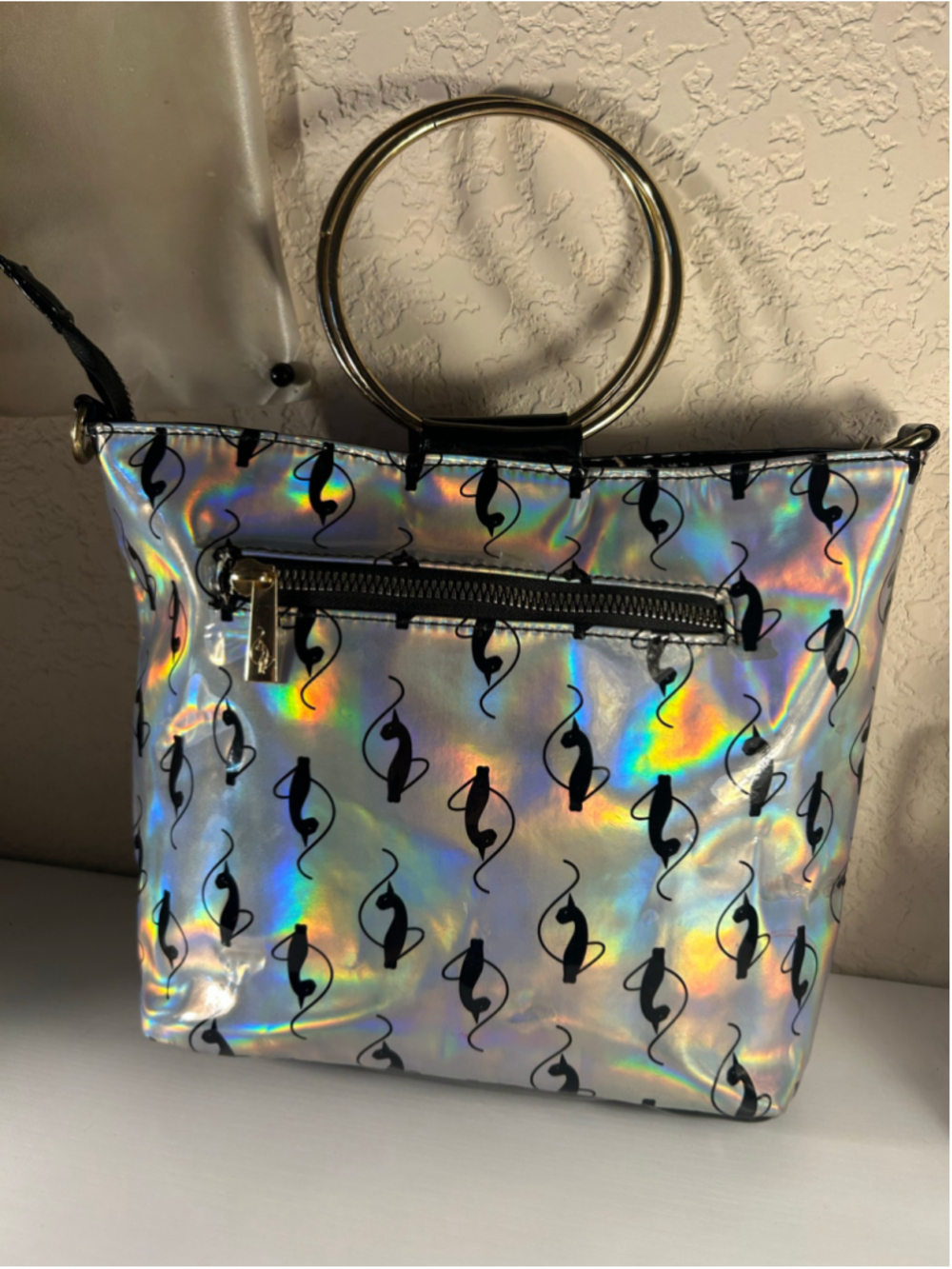 Y2K Baby Phat Tote Bag One Size Silver Black Cat Print